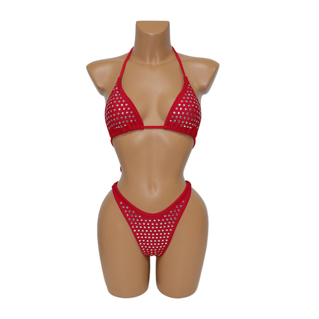 Red Diamond Triangle Bathing Suit for Pole Wear Custom