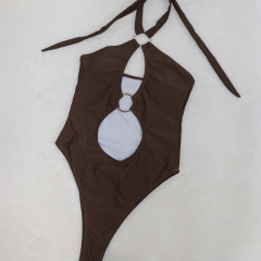 Brown Sexy Halter Neck Cut Out Swimsuit Factory