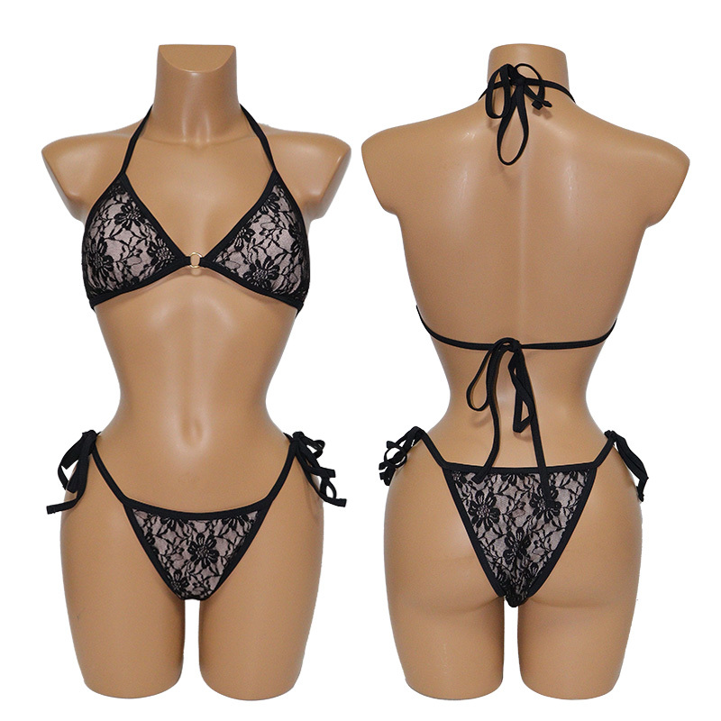 Black Lace Triangle String Bikini Set Manufacturer
