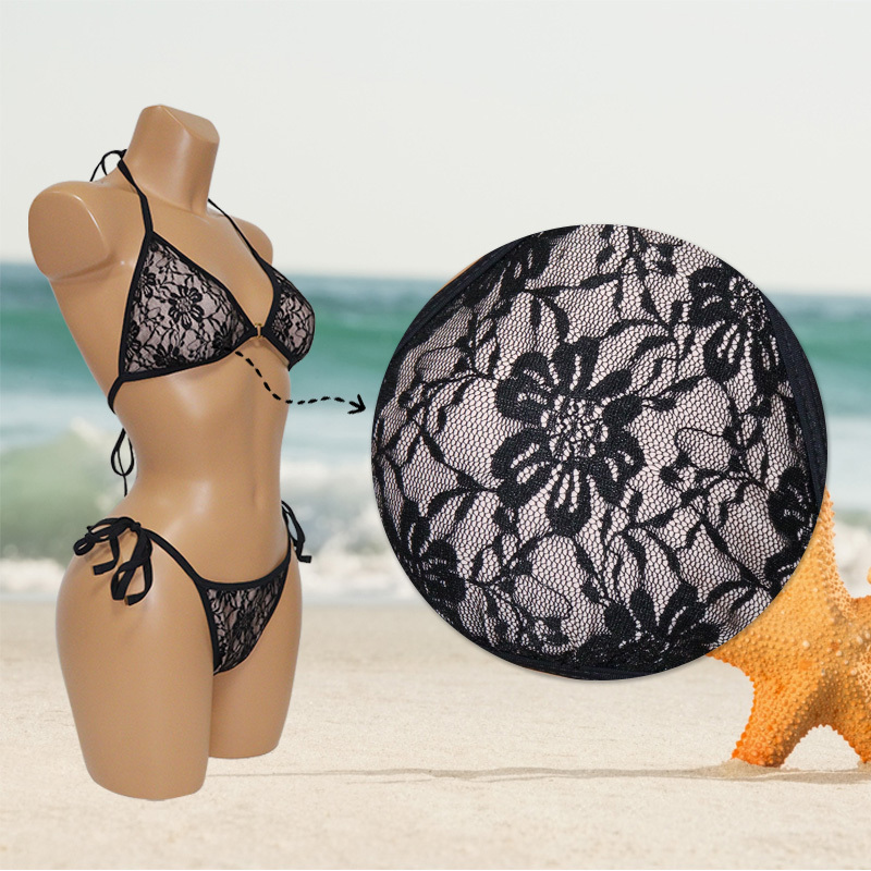 Black Lace Triangle String Bikini Set Manufacturer