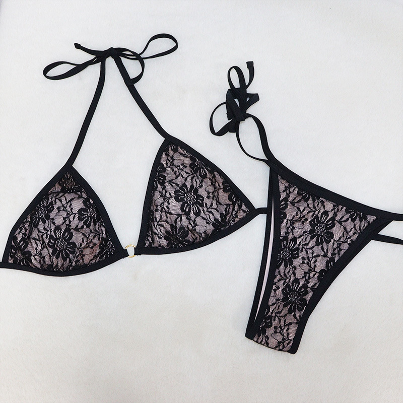 Black Lace Triangle String Bikini Set Manufacturer