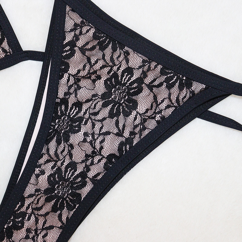 Black Lace Triangle String Bikini Set Manufacturer