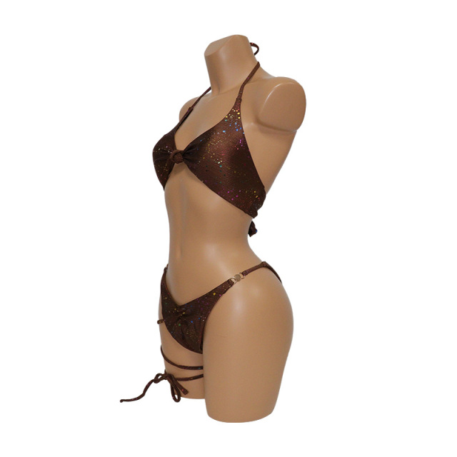 Brown 2 Pieces Bikini Swim Suits with Leg Straps Factory