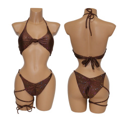 Brown 2 Pieces Bikini Swim Suits with Leg Straps Factory