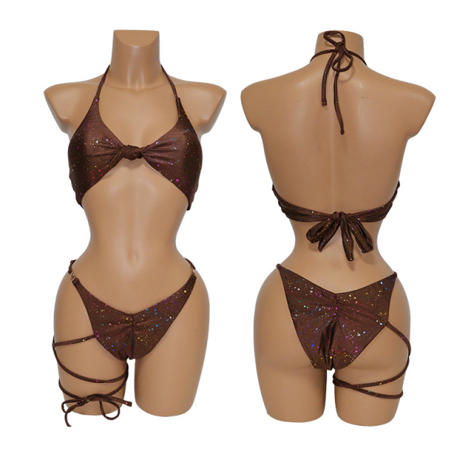 Brown 2 Pieces Bikini Swim Suits with Leg Straps Factory