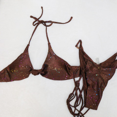 Brown 2 Pieces Bikini Swim Suits with Leg Straps Factory