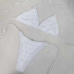 White Pearl Beaded String Bathing Suit Custom