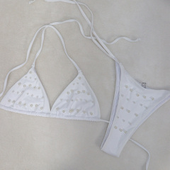 White Pearl Beaded String Bathing Suit Custom