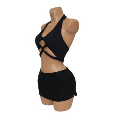 Black Hollow Out Design Swim Tops for Women Pole Dance Wear Supplier