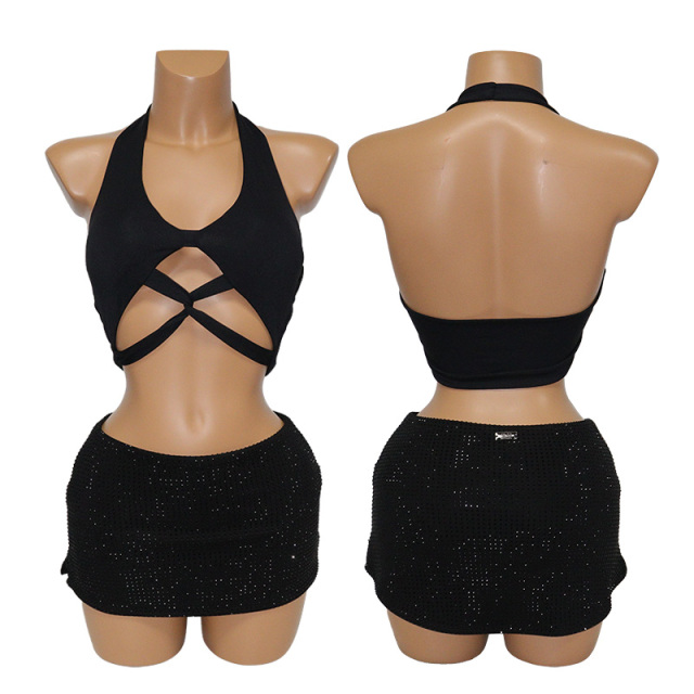 Black Hollow Out Design Swim Tops for Women Pole Dance Wear Supplier