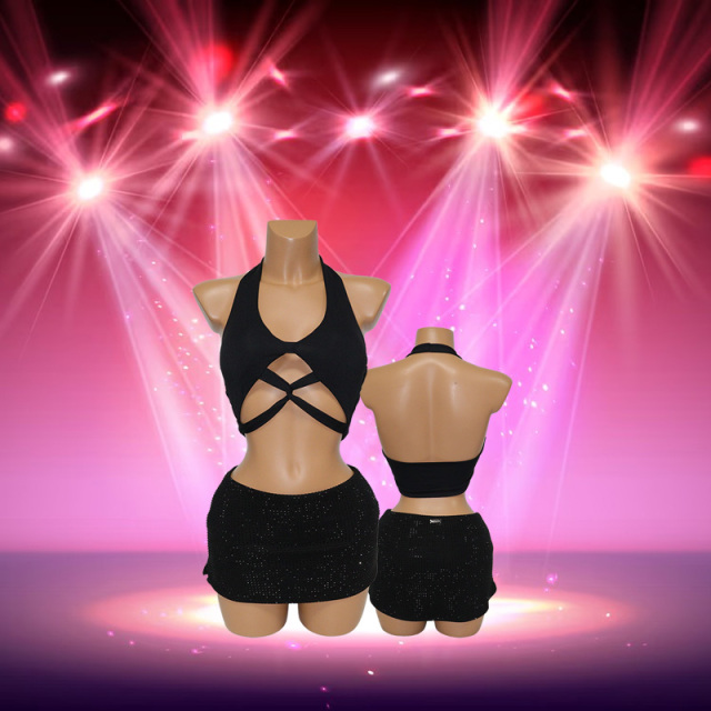 Black Hollow Out Design Swim Tops for Women Pole Dance Wear Supplier