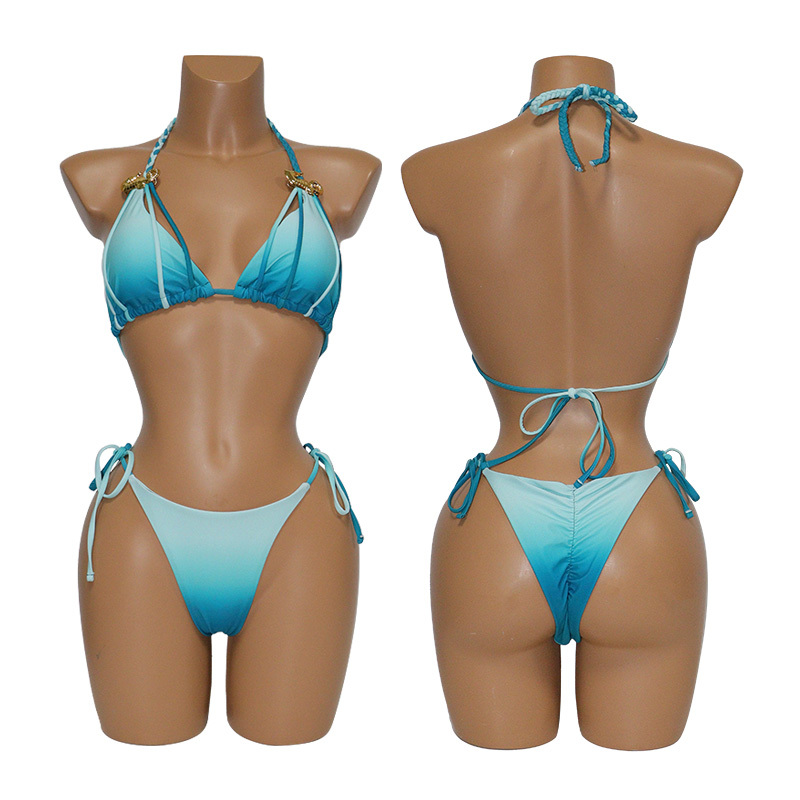 Gradient Color Weaved String Triangle Bikini Wholesale