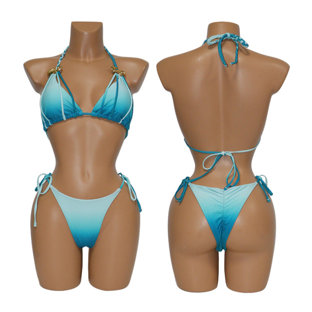 Gradient Color Weaved String Triangle Bikini Wholesale