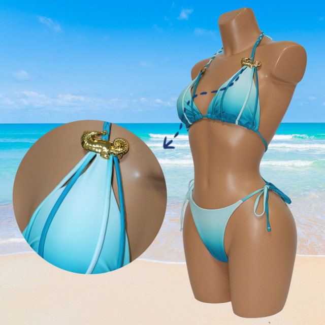 Gradient Color Weaved String Triangle Bikini Wholesale