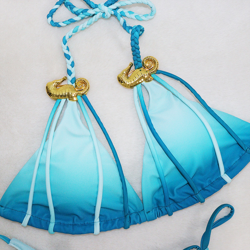 Gradient Color Weaved String Triangle Bikini Wholesale