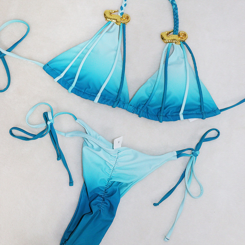 Gradient Color Weaved String Triangle Bikini Wholesale