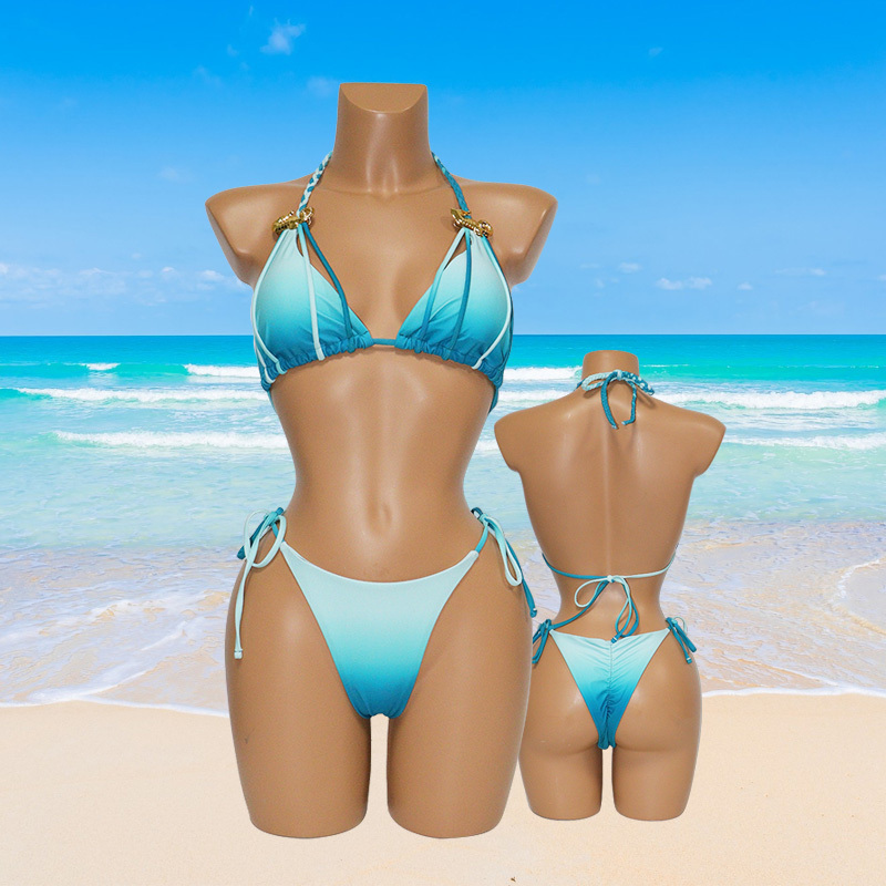 Gradient Color Weaved String Triangle Bikini Wholesale