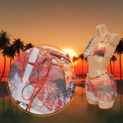 3 Piece Beaded Mesh Printed Bikini Set with Cover Up Exporter