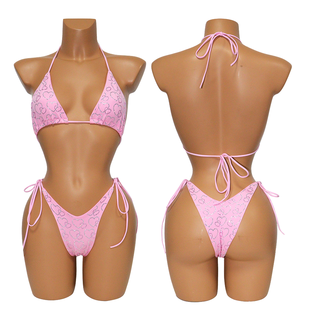Pink Heart Shaped Rhinestone Pole Wear Bathing Suit Manufacturer