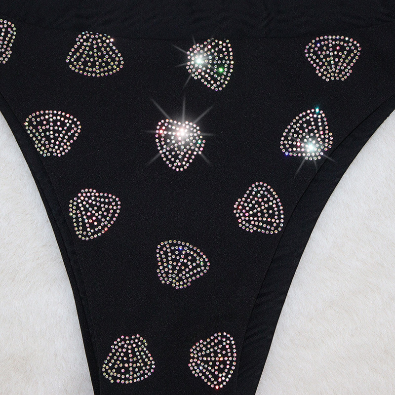 Black Rhinestone Shell Bathing Suit for Pool Party Wear Factory