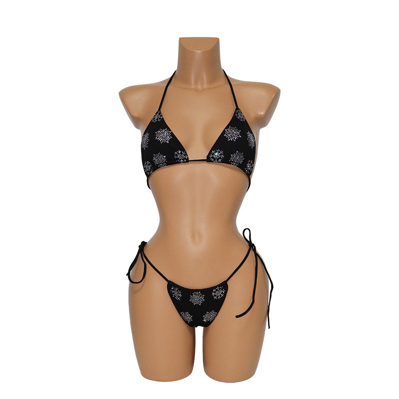 Bling Black Diamond Snowflake Triangle Stripper Bathing Suit Wholesale