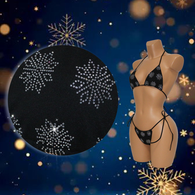 Bling Black Diamond Snowflake Triangle Stripper Bathing Suit Wholesale