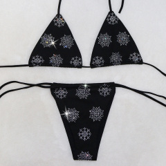 Bling Black Diamond Snowflake Triangle Stripper Bathing Suit Wholesale