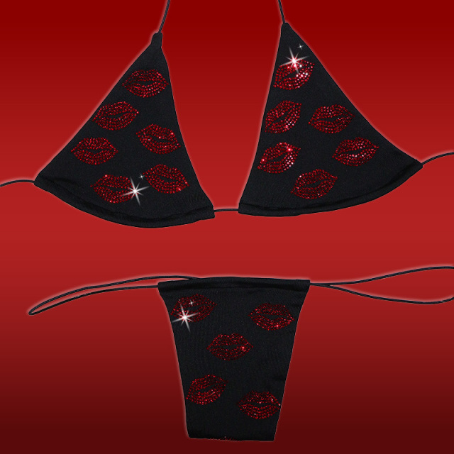 Sexy Red Lip Print Rhinestone Thong Bikini for Exotic Stripper Dancewear Exporter