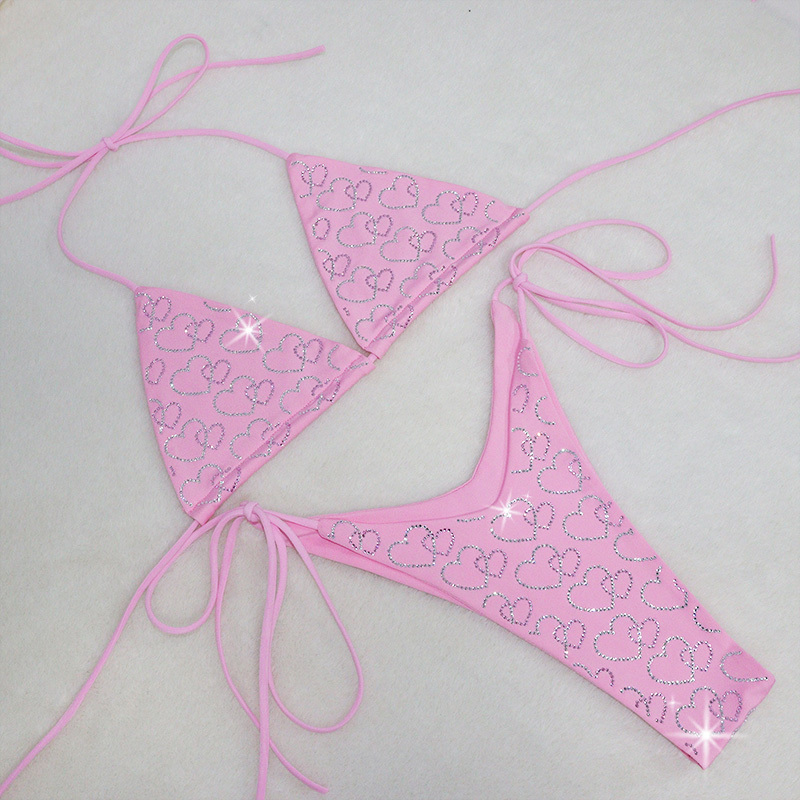 Pink Heart Shaped Rhinestone Pole Wear Bathing Suit Manufacturer