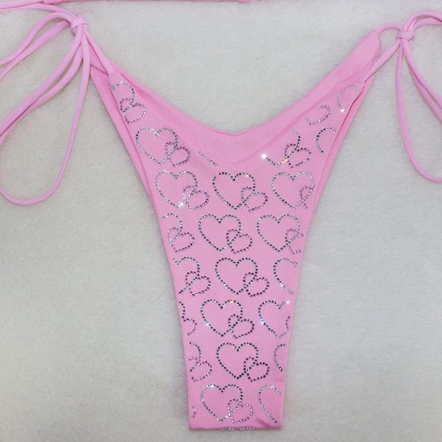 Pink Heart Shaped Rhinestone Pole Wear Bathing Suit Manufacturer