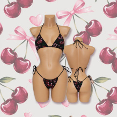 Black Hotfix Cherry Rhinestone Bikini for Exotic Pole Wear Supplier