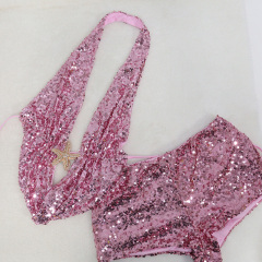Pink Sequin Deep V Backless Vest Top Wholesale