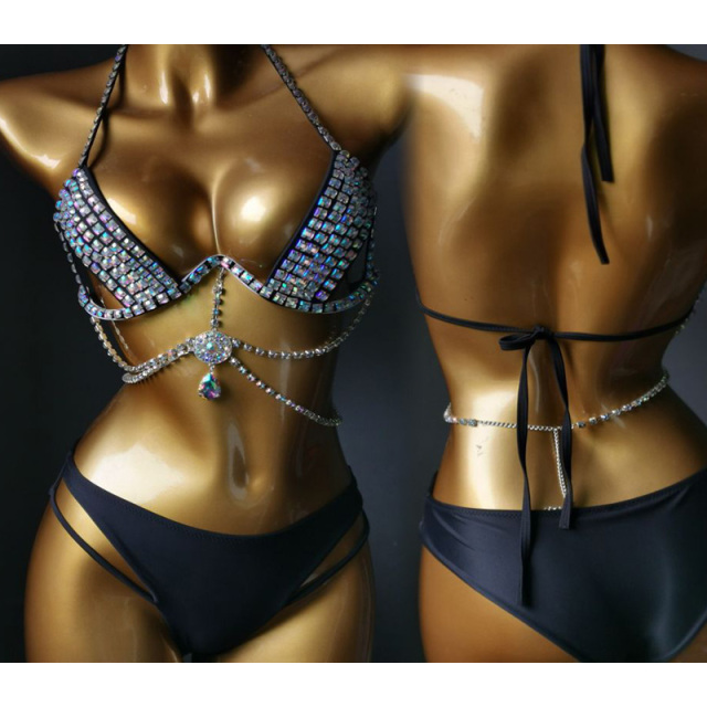Ladies Sexy Crystal Hollow Out Carnival Outfits with Tassel Chain Exporter