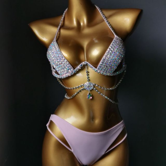 Ladies Sexy Crystal Hollow Out Carnival Outfits with Tassel Chain Exporter