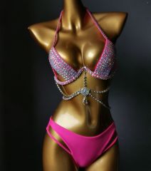 Ladies Sexy Crystal Hollow Out Carnival Outfits with Tassel Chain Exporter