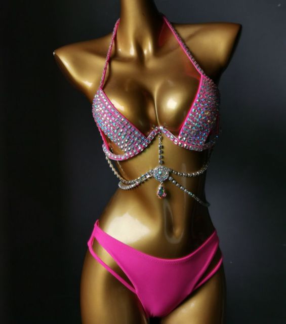 Ladies Sexy Crystal Hollow Out Carnival Outfits with Tassel Chain Exporter