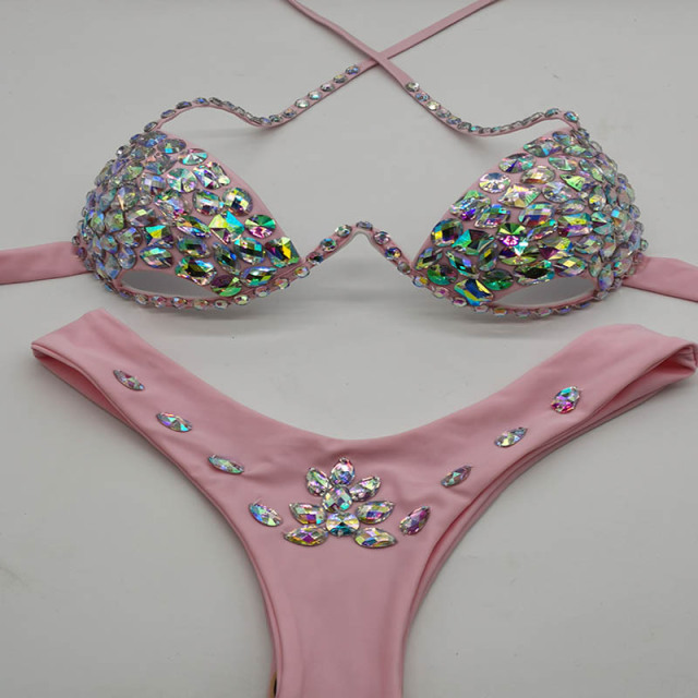Shiny Crystal Bandage Hollow Out Bikini Carnival Clothes Supplier