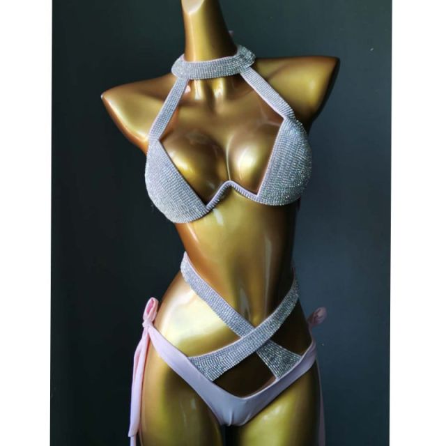 Shiny Crystal Halter Neck Brazilian Dance Bikini Costume Custom