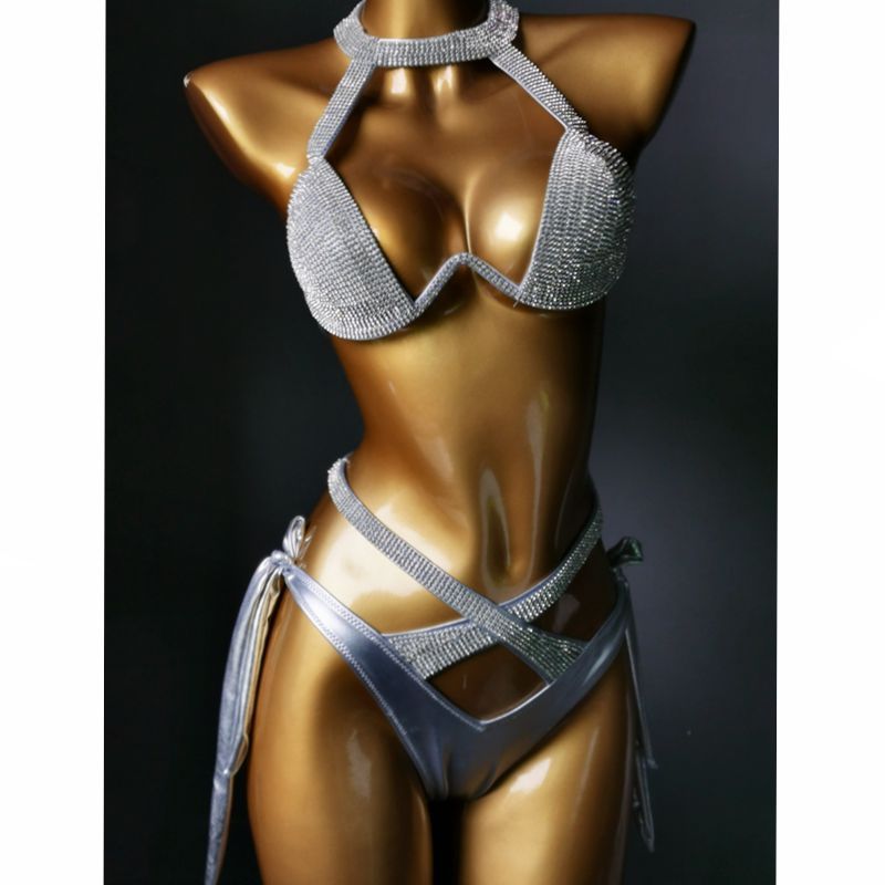 Shiny Crystal Halter Neck Brazilian Dance Bikini Costume Custom