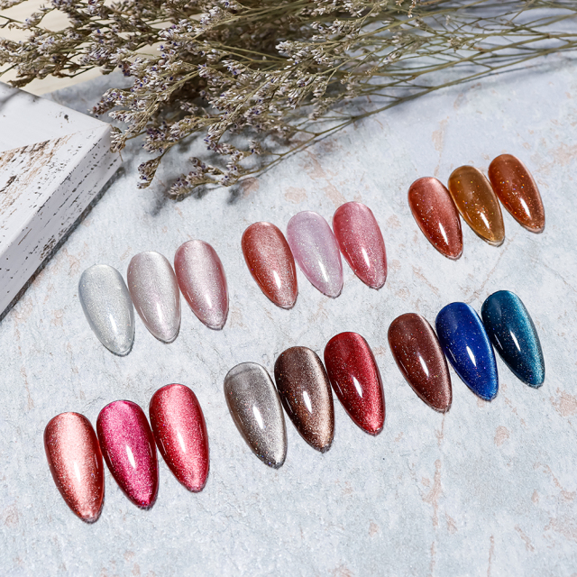 rainbow glitter glaze cat eye gel