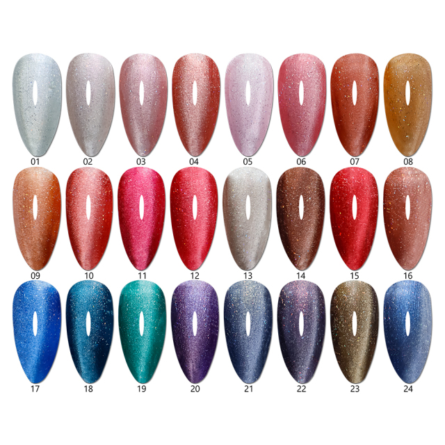 rainbow glitter glaze cat eye gel