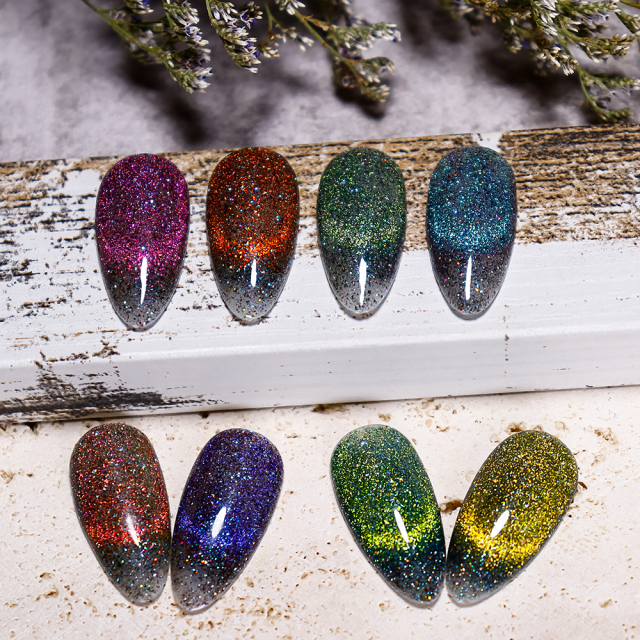 rainbow glitter 9D cat eye