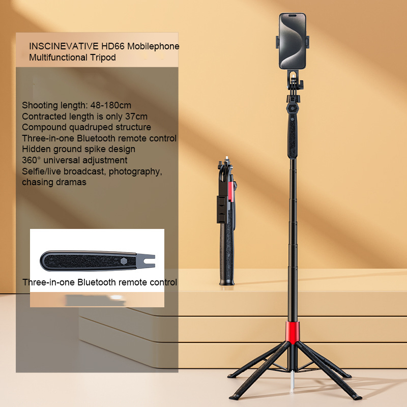 INSCINEVATIVE HD66 Mobile phone live broadcast stand with hidden ground nail and video lights for Outdoor live broadcast stand Bluetooth selfie stick gimbal