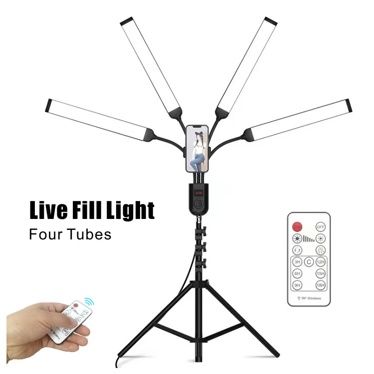 INSCINEVATIVE SUNFLOWER  Foldable six-arm live broadcast light fill light internet celebrity selfie beauty light LED photography lamp mobile phone live broadcast stand