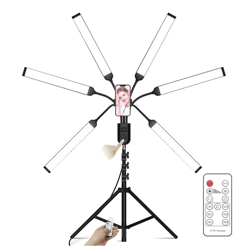 INSCINEVATIVE SUNFLOWER  Foldable six-arm live broadcast light fill light internet celebrity selfie beauty light LED photography lamp mobile phone live broadcast stand