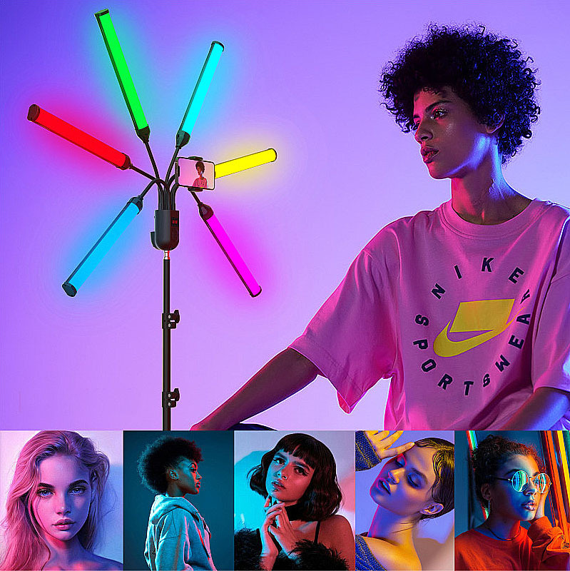 INSCINEVATIVE SUNFLOWER-RGB Six-arm live broadcast light RGB stick light mobile phone live broadcast fill light atmosphere light selfie beauty light photography light lighting