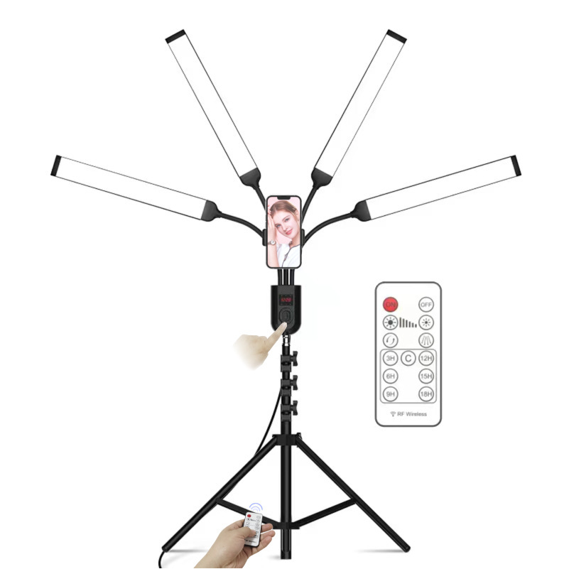 INSCINEVATIVE SUNFLOWER  Foldable six-arm live broadcast light fill light internet celebrity selfie beauty light LED photography lamp mobile phone live broadcast stand