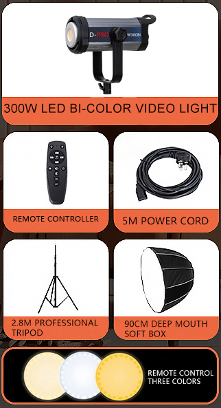 D-PRO W300Bi  300W dual color temperature photography light anchor live broadcast fill light indoor portrait photography lighting light