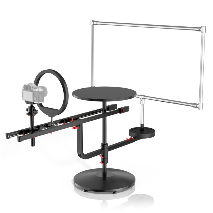 SMOOTH-360X Panoramic shooting platform metal 360 degree rotating shooting platform mobile phone camera product video surround shooting platform for merchandise, jewelry, and product display