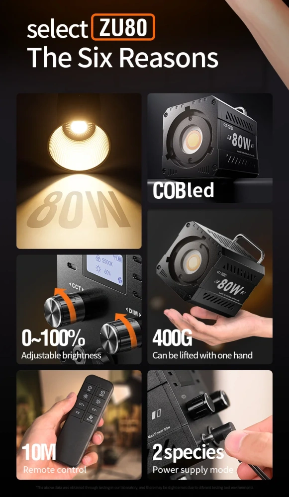ZU-80  80W handheld outdoor light COB high-power fill light photography light professional video shooting stage lighting live Video light